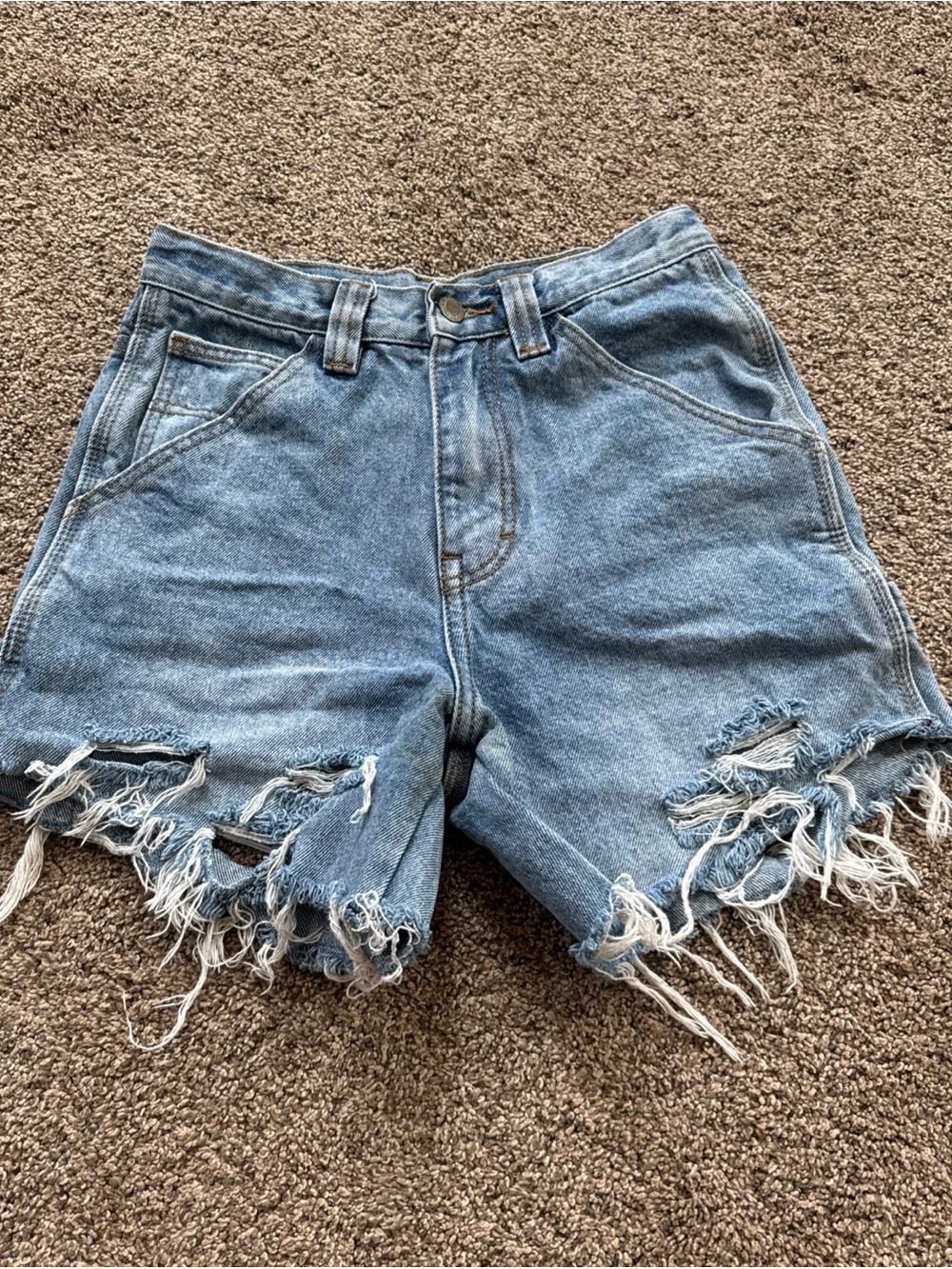 J. Galt High-Waist Distressed Denim Shorts - Light Blue Womens Small 100% Cotton